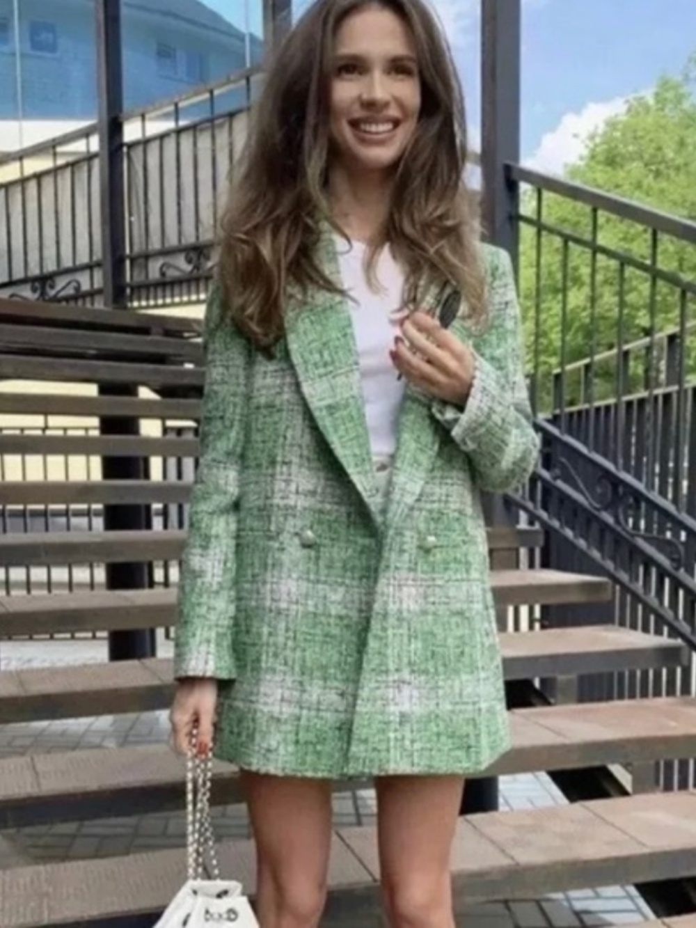 NEW! Zara Green Plaid Tweed Frock Coat Blazer Size XS NWT!